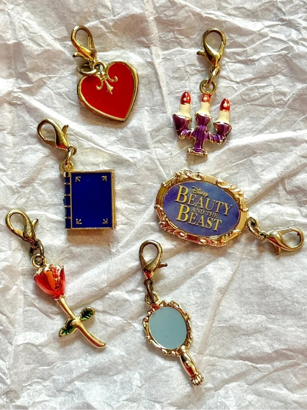 Disney Beauty and the Beast Charm Set Enchanted Rose Lumiere Mirror Book